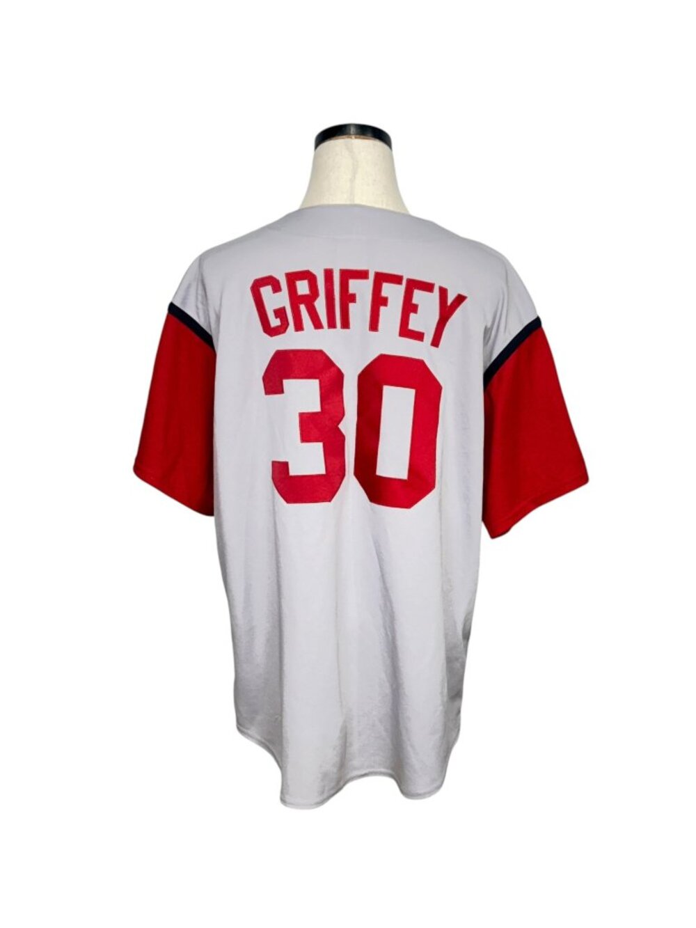 Cincinnati Reds Ken Griffey Jr. #30 Majestic XL Button-Up Jersey Red & Gray MLB